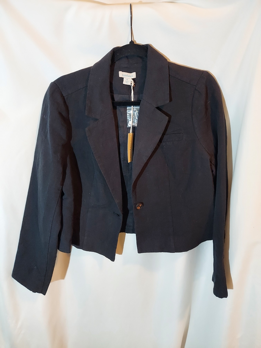 Sundance Picador Black Cropped Blazer Jacket Linen Cotton Blend NWT Size PL